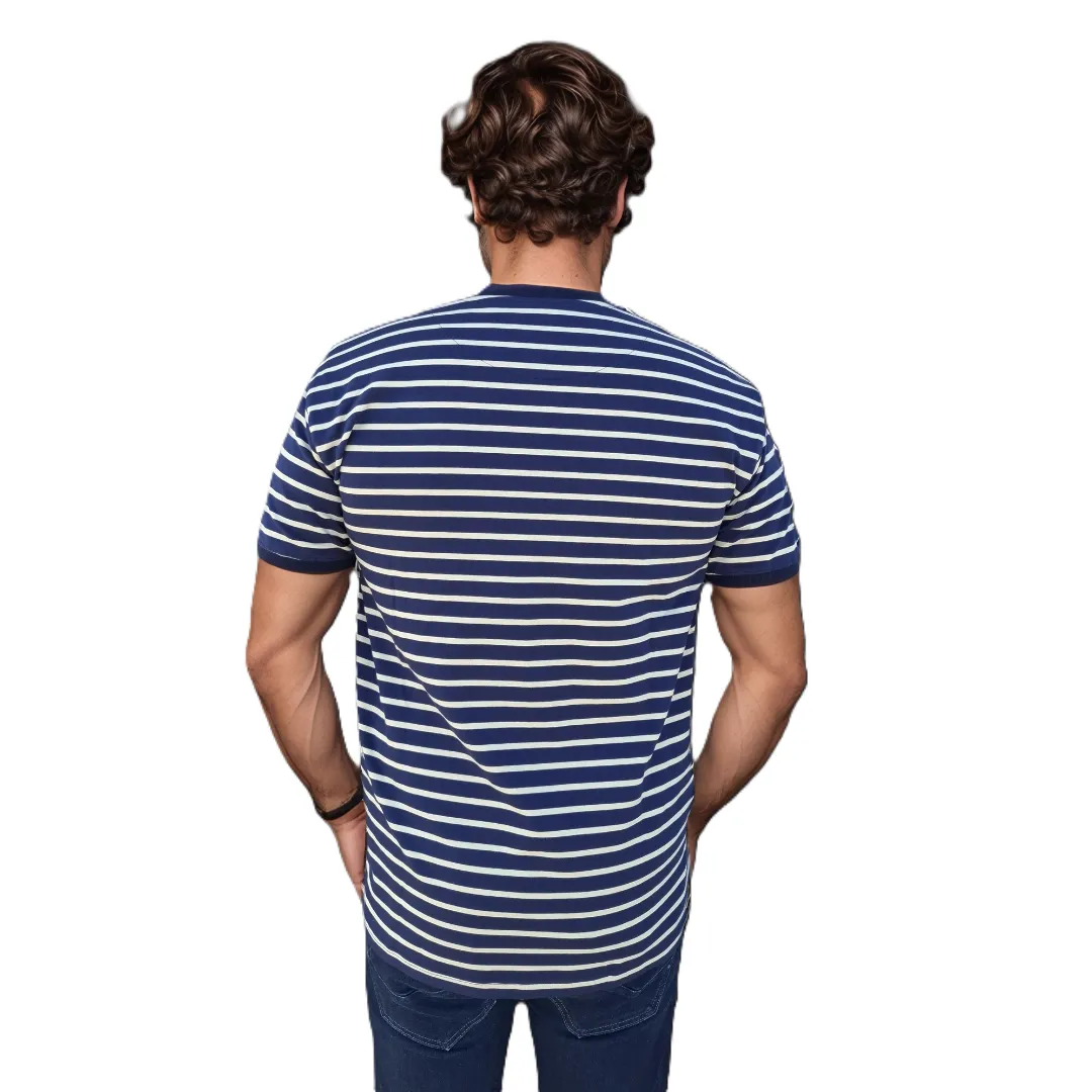 GIOVITTORI Classic Striped Cotton-Elastane T-Shirt, Round Neck, Short Sleeve, Navy/White