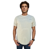 GIOVITTORI Classic Striped Cotton-Elastane T-Shirt, Round Neck, Short Sleeve, Creme/Green