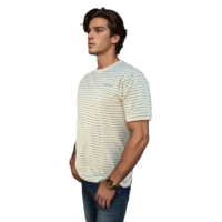 GIOVITTORI Classic Striped Cotton-Elastane T-Shirt, Round Neck, Short Sleeve, Creme/Green