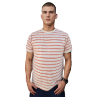 GIOVITTORI Classic Striped Cotton-Elastane T-Shirt, Round Neck, Short Sleeve, Creme/Orange