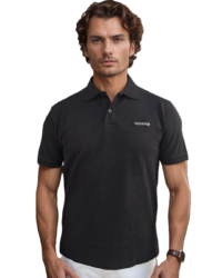 GIOVITTORI Men's 100% Cotton Collar T-Shirt, Short Sleeve, Black