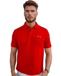 GIOVITTORI Men's 100% Cotton Collar T-Shirt, Short Sleeve, Red