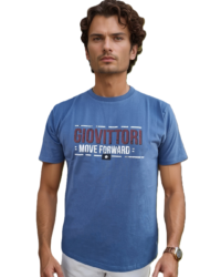 GIOVITTORI Cotton Round Neck Printed T-Shirt, Short Sleeve, Mid Blue