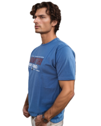 GIOVITTORI Cotton Round Neck Printed T-Shirt, Short Sleeve, Mid Blue