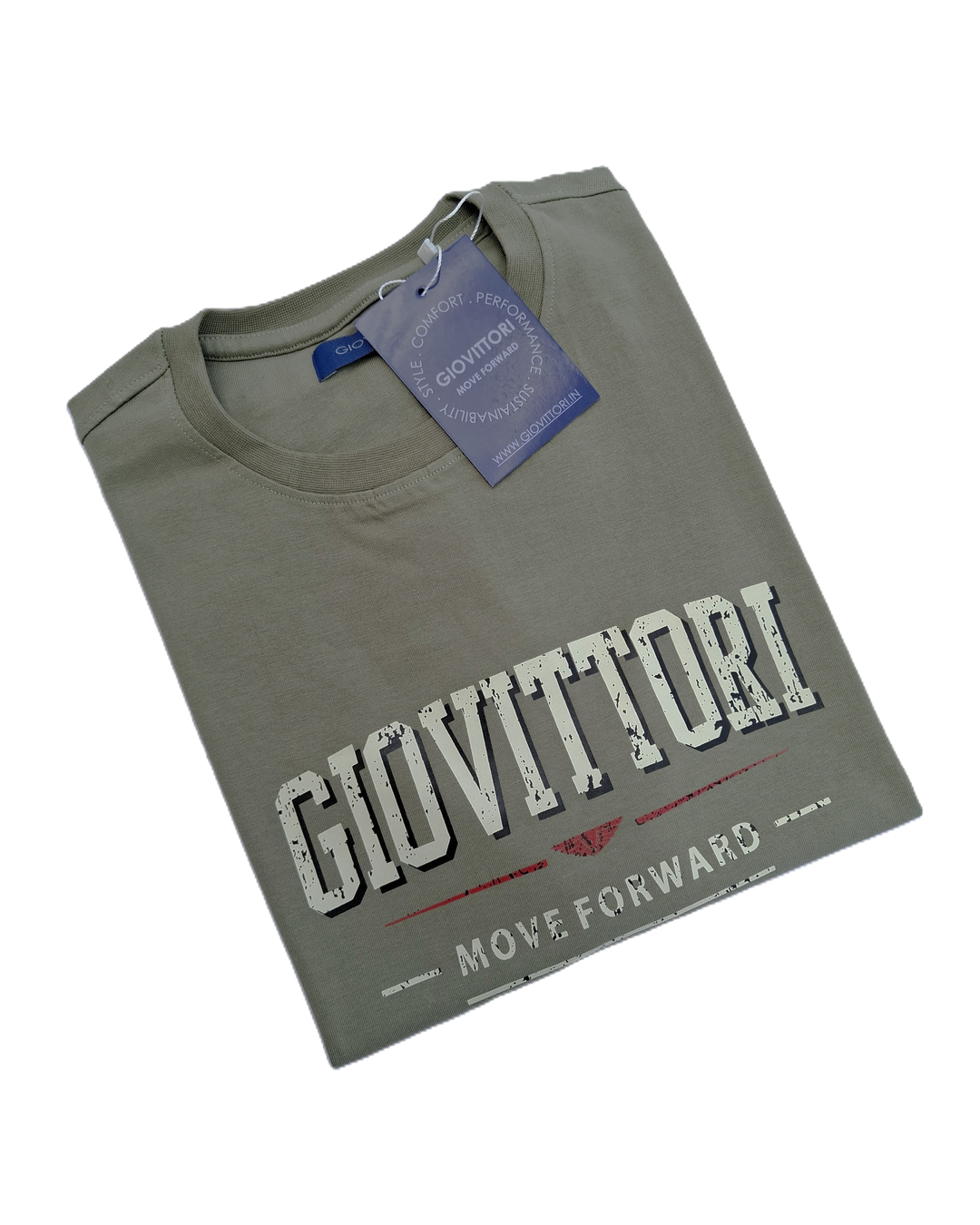 GIOVITTORI Cotton Round Neck Printed T-Shirt, Short Sleeve, Olive