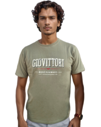 GIOVITTORI Cotton Round Neck Printed T-Shirt, Short Sleeve, Olive
