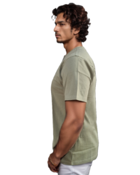 GIOVITTORI Cotton Round Neck Printed T-Shirt, Short Sleeve, Olive