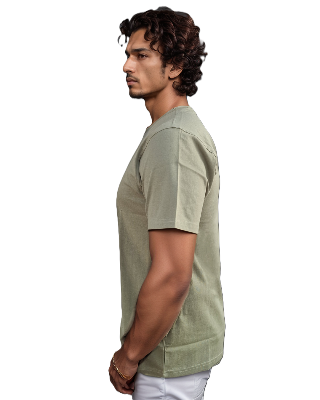 GIOVITTORI Cotton Round Neck Printed T-Shirt, Short Sleeve, Olive