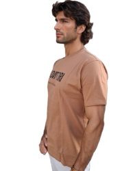 GIOVITTORI Cotton Round Neck Printed T-Shirt, Short Sleeve, Peach