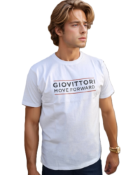 GIOVITTORI Cotton Round Neck Printed T-Shirt, Short Sleeve, White
