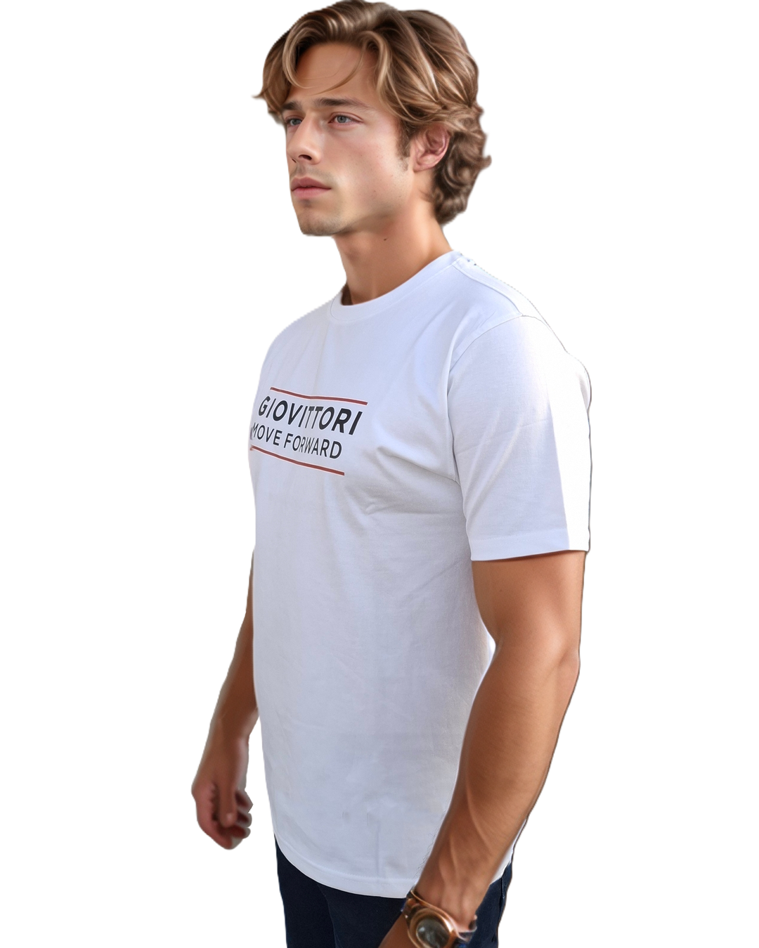 GIOVITTORI Cotton Round Neck Printed T-Shirt, Short Sleeve, White