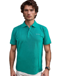 GIOVITTORI Men's 100% Cotton Collar T-Shirt, Short Sleeve, Aqua Green