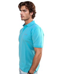 GIOVITTORI Men's 100% Cotton Collar T-Shirt, Short Sleeve, Lt Turquoise