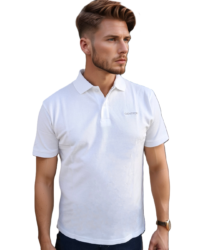 GIOVITTORI Men's 100% Cotton Collar T-Shirt, Short Sleeve, White