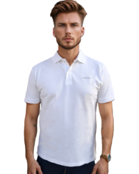GIOVITTORI Men's 100% Cotton Collar T-Shirt, Short Sleeve, White