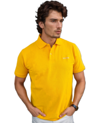 GIOVITTORI Men's 100% Cotton Collar T-Shirt, Short Sleeve, Yellow