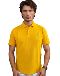 GIOVITTORI Men's 100% Cotton Collar T-Shirt, Short Sleeve, Yellow